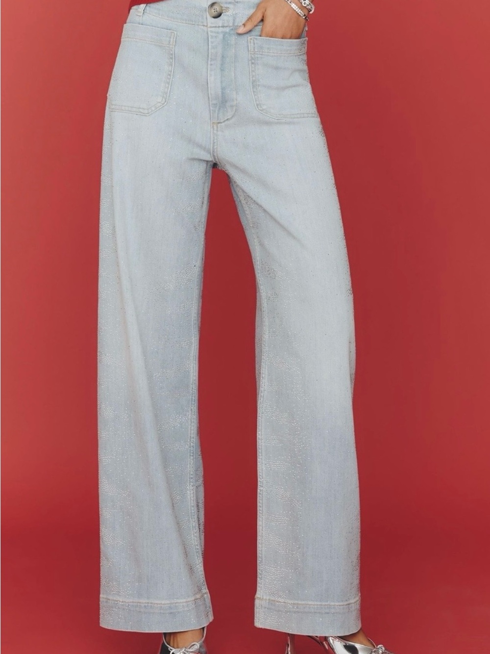 Maeve Colette full length Sparkle High-Rise Wide Leg Jeans NWT 29